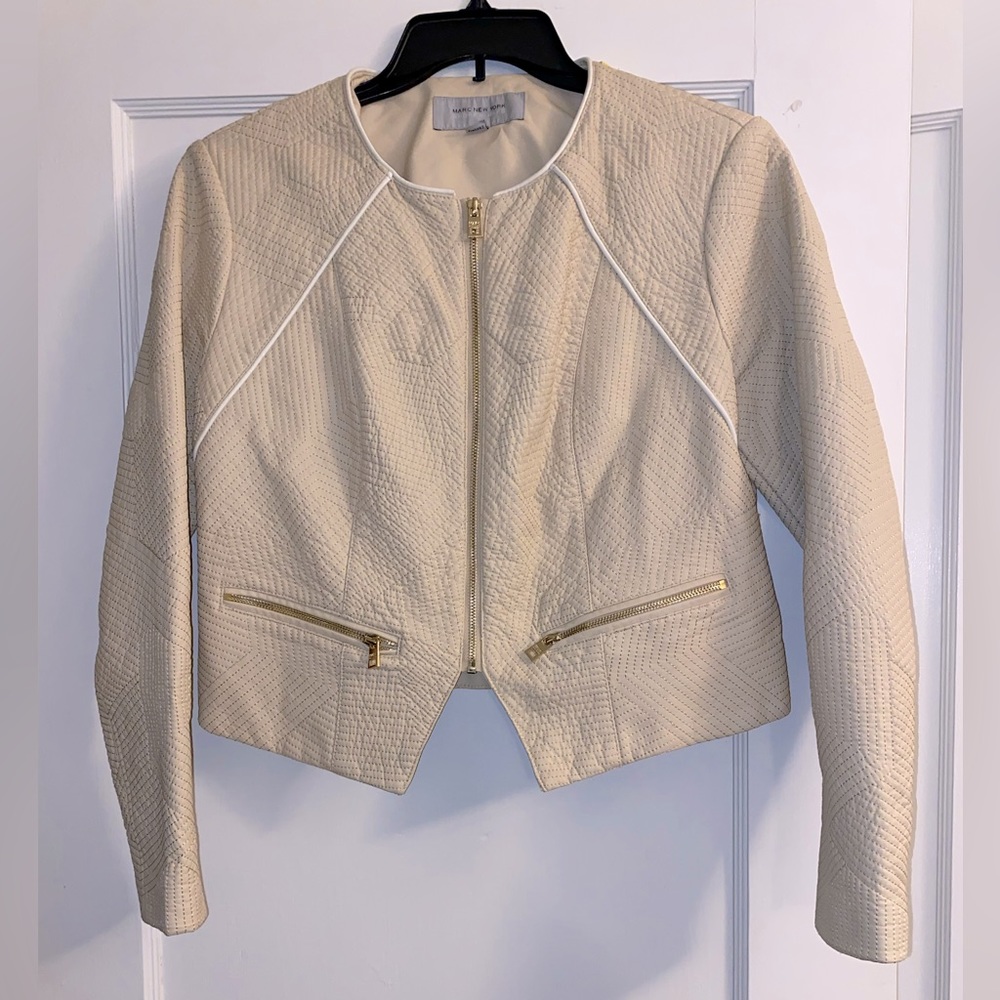 NWOT MARC NEW YORK Women’s Cream Faux Leather Textured Moto Jacket - Picture 1 of 9